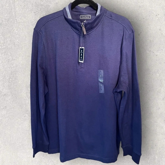 Men’s Club Room pique polo in navy blue size large w/ quarter zip front NEW - Picture 5 of 9